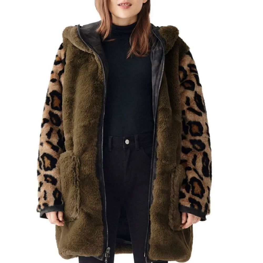 DL1961 Phoebe Camo & Faux-Fur Reversible Jacket Size Large